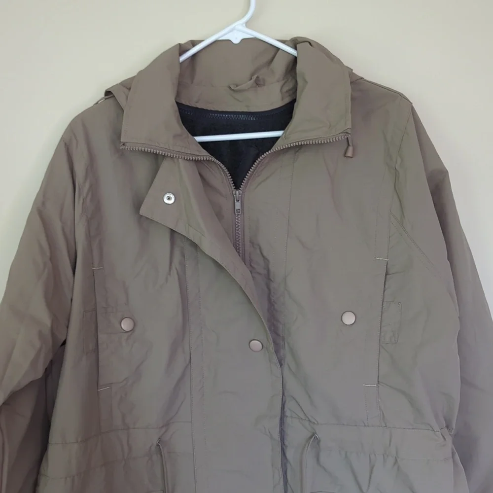 Woman Within Fleece Lined Hooded Jacket MEDIUM 14/16 Tan FLAW Discoloration